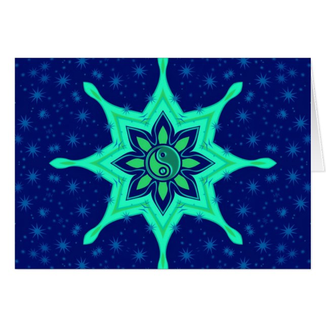 Yin Yang Flower Stars Card Hälsningskort (Framsidan Horizontal)