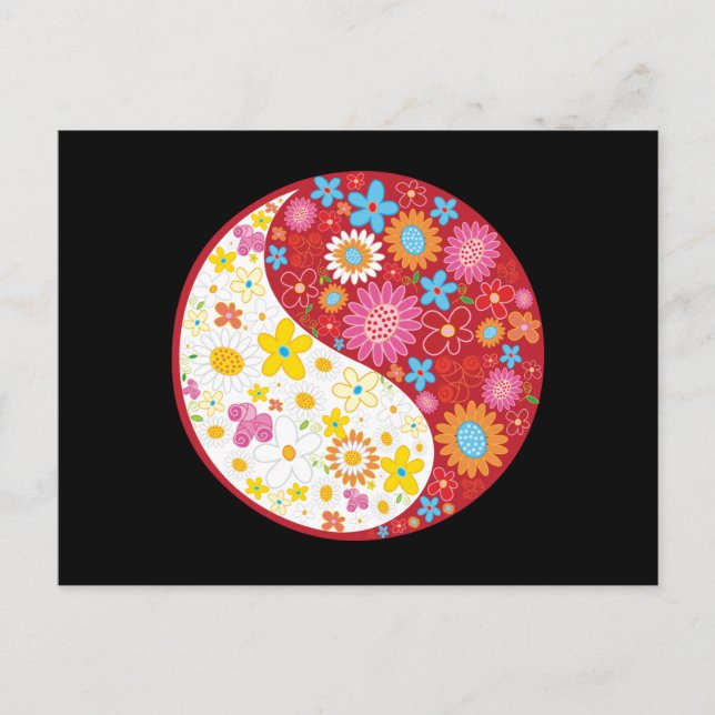 Yin Yang Flowers Postcard Vykort (Framsida)