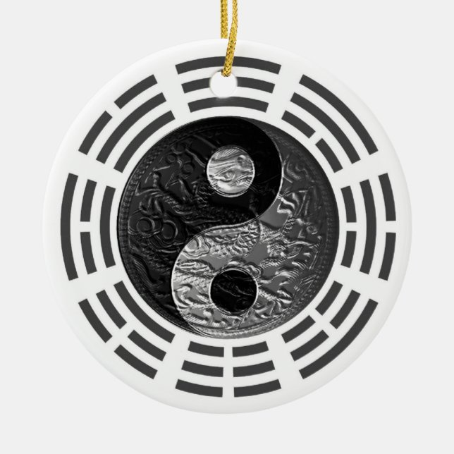 Yin Yang för åtta Trigrams Utföra i relief-Något Julgransprydnad Keramik (Framsidan)