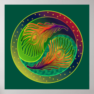 Yin Yang för påfågelfjädrar 3 affisch