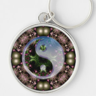Yin Yang Fractal Wandeplikeskedja Rund Silverfärgad Nyckelring