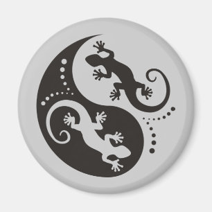 YIN & YANG Geckos Black + din bakgrund och idé Magnet