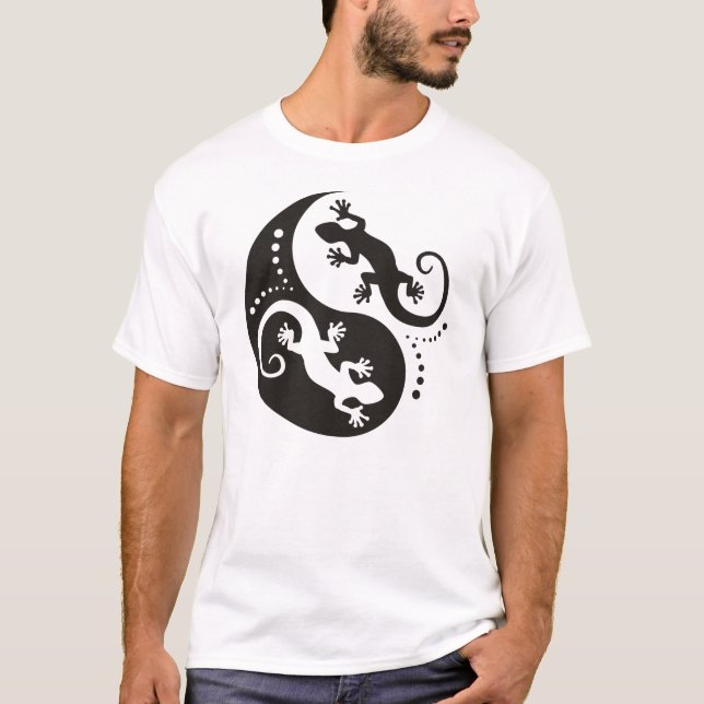 YIN & YANG Geckos black + din idé T-shirt (Framsida)
