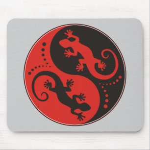 YIN & YANG Geckos black red + din bakgrundsidé Musmatta