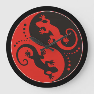 YIN & YANG Geckos black red + din bakgrundsidé Stor Klocka