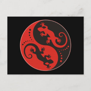 YIN & YANG Geckos black red + din bakgrundsidé Vykort