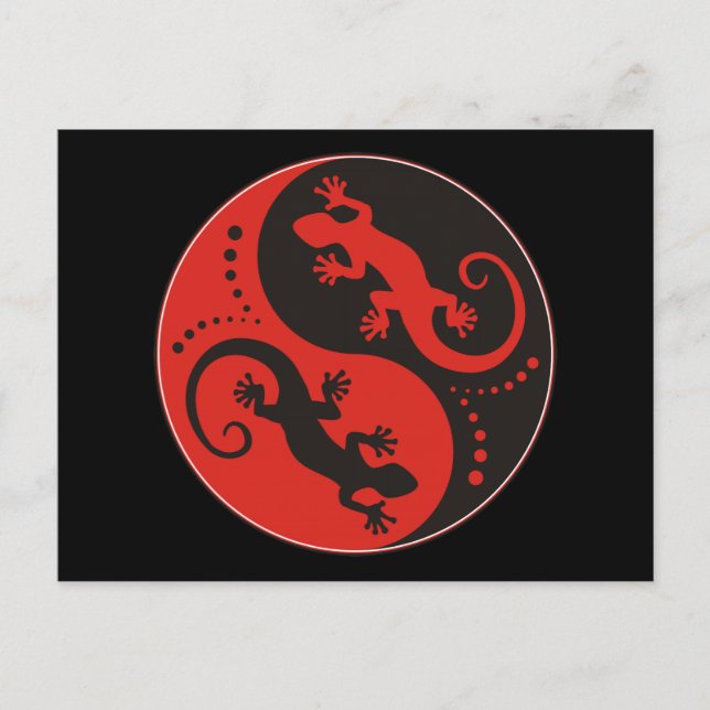 YIN & YANG Geckos black red + din bakgrundsidé Vykort (Framsida)