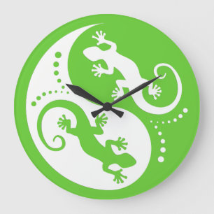 YIN & YANG Geckos vit + din bakgrund och idé Stor Klocka
