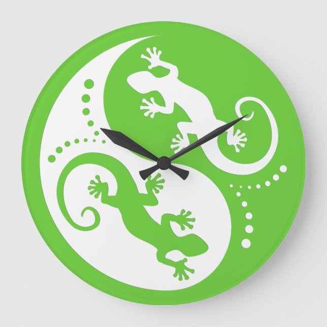 YIN & YANG Geckos vit + din bakgrund och idé Stor Klocka (Framsida)