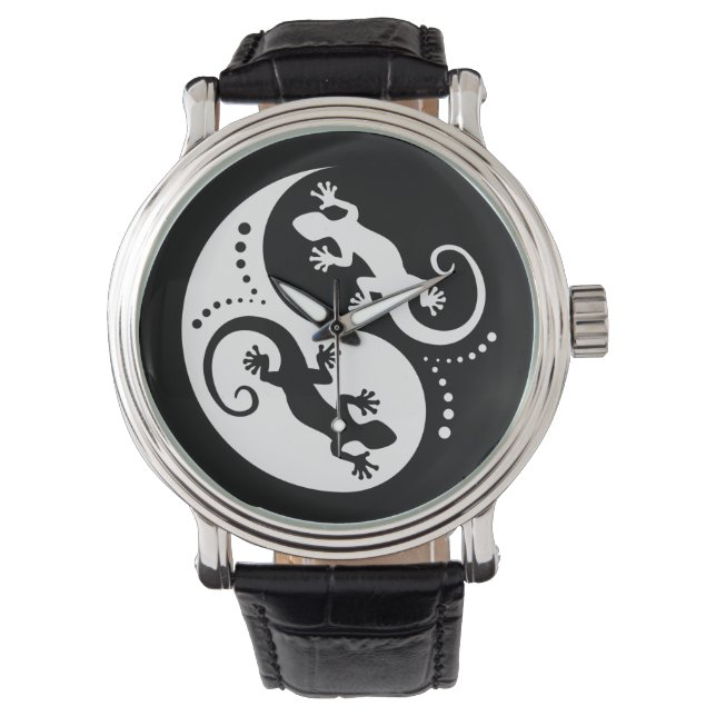 YIN & YANG Geckos white + din idé Armbandsur (Framsida)