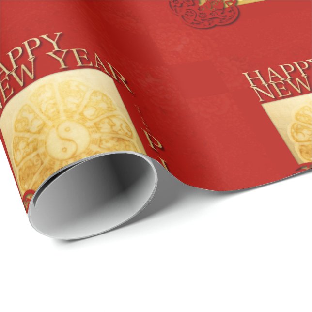 Yin Yang Gris Papercut Kinesiska året 2019 Wrappin Presentpapper (Rullad Hörn)