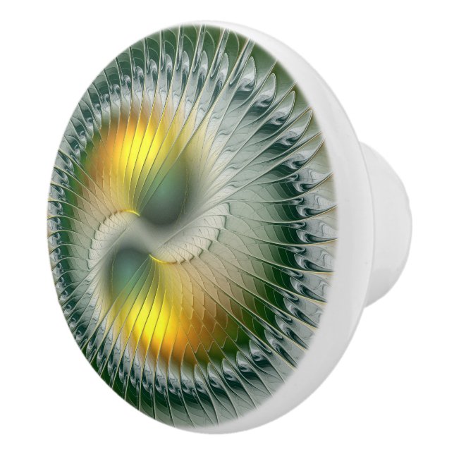 Yin Yang Grön Gul Abstrakt Färgrik Fraktal Knopp (Höger)