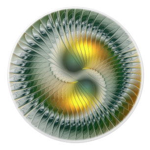 Yin Yang Grön Gul Abstrakt Färgrik Fraktal Knopp