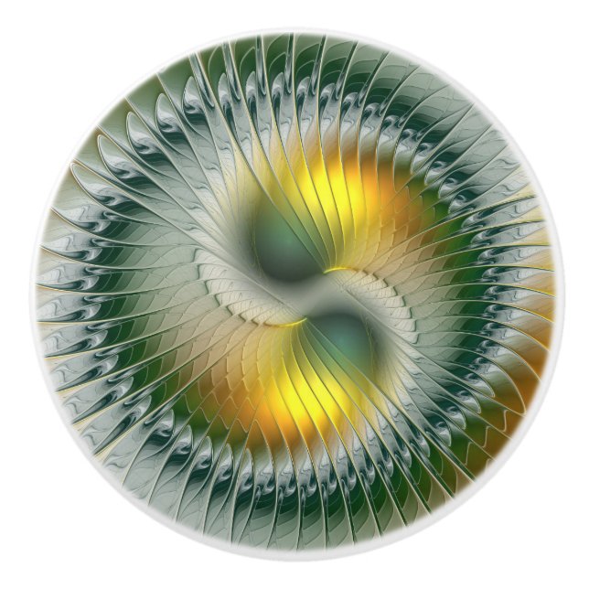 Yin Yang Grön Gul Abstrakt Färgrik Fraktal Knopp (Framsidan)