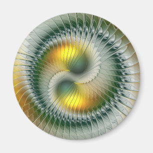 Yin Yang Grön Gul Abstrakt Färgrik Fraktal Magnet