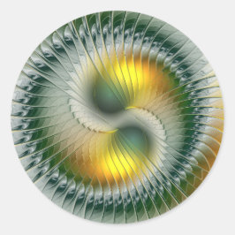 Yin Yang Grön Gul Abstrakt Färgrik Fraktal Runt Klistermärke