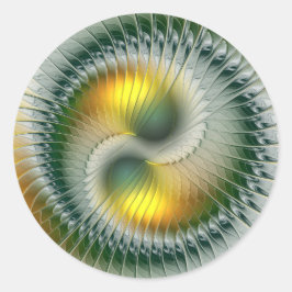Yin Yang Grön Gul Abstrakt Färgrik Fraktal Runt Klistermärke