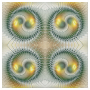 Yin Yang Grön Gul Abstrakt Färgrik Fraktal Tyg