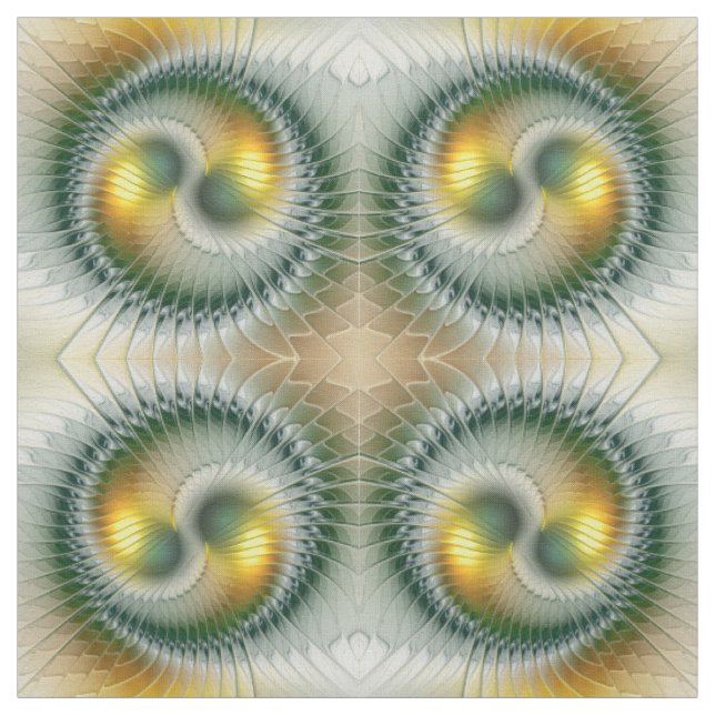 Yin Yang Grön Gul Abstrakt Färgrik Fraktal Tyg (Provkarta)