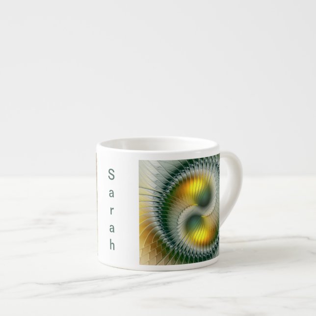 Yin Yang Grön Gul Abstrakt Fraktal Konst Namn Espressomugg (Framsida höger)