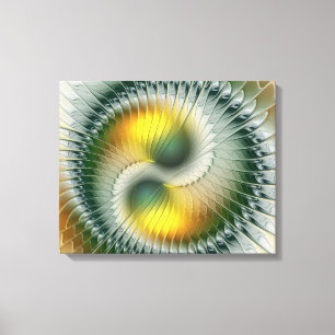 Yin Yang Grönt Gult Abstrakt Colorful Fractal Canvastryck