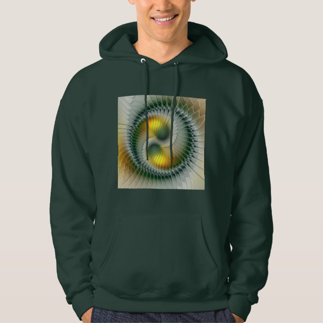 Yin Yang Grönt Gult Abstrakt Colorful Fractal Hoodie (Framsida)