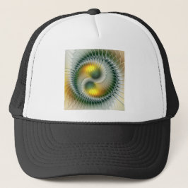 Yin Yang Grönt Gult Abstrakt Colorful Fractal Keps
