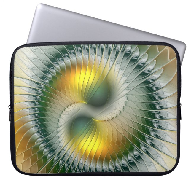 Yin Yang Grönt Gult Abstrakt Colorful Fractal Laptop Sleeve (Framsidan)