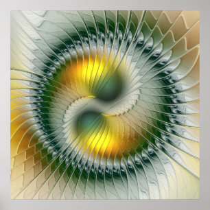 Yin Yang Grönt Gult Abstrakt Colorful Fractal Poster