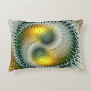 Yin Yang Grönt Gult Abstrakt Colorful Fractal Prydnadskudde