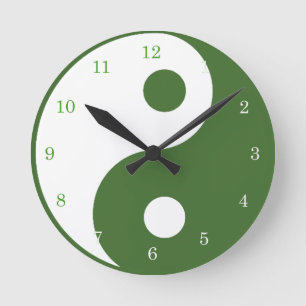 Yin Yang Grönt och White Symbol Clock Rund Klocka