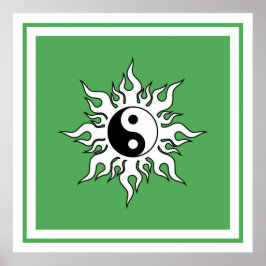 Yin Yang Grönt Sol Tribal Zen Chinese Poster