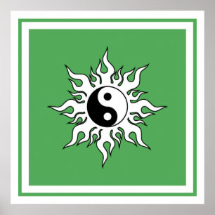 Yin Yang Grönt Sol Tribal Zen Chinese Poster