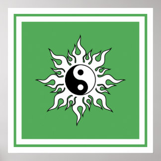 Yin Yang Grönt Sol Tribal Zen Chinese Poster