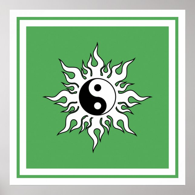 Yin Yang Grönt Sol Tribal Zen Chinese Poster (Framsidan)