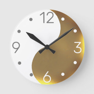 Yin Yang - grunge golden & white Rund Klocka