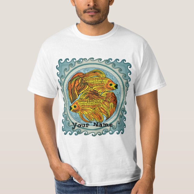 Yin Yang Guld Fisk T Shirt (Framsida)