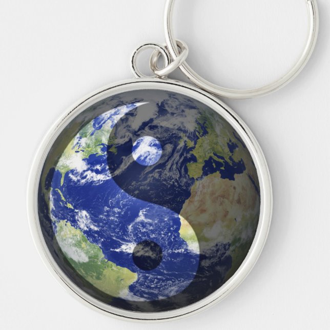 Yin-Yang harmoni på vår planet Rund Silverfärgad Nyckelring (Framsidan)