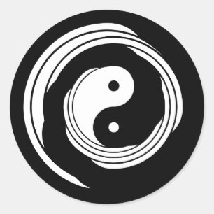 Yin Yang Harmony i Rörelse Black White Spiral Runt Klistermärke
