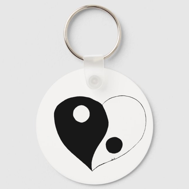 Yin Yang Heart (B/W) Nyckelring (Framsida)