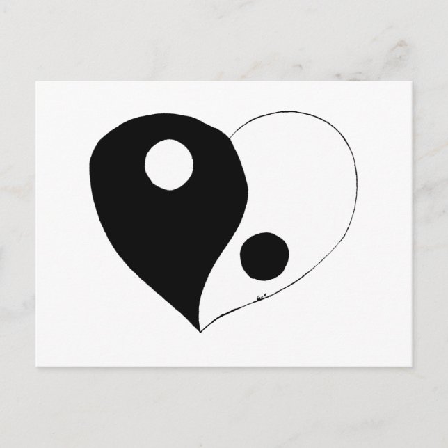 Yin Yang Heart (B/W) Vykort (Framsida)