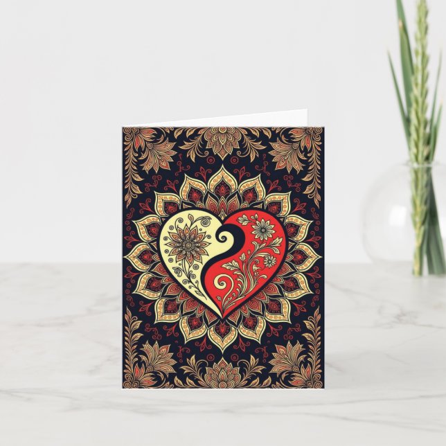 Yin-yang Heart Mandala Kärlek Romantic Card Tack Kort (Framsida)