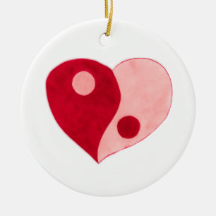 Yin Yang Heart (Red/Rosa) Julgransprydnad Keramik