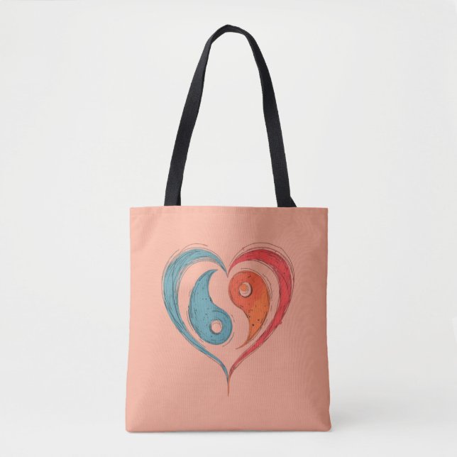 Yin Yang Heart Tote Bag - Personlig Tygkasse (Framsida)