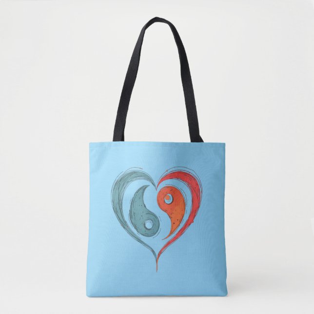 Yin Yang Heart Tote Bag - Personlig Tygkasse (Framsida)