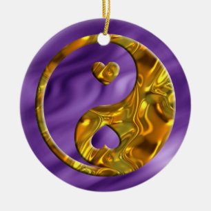 Yin & Yang / Hearts guld lila vågar Julgransprydnad Keramik
