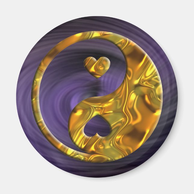 Yin & Yang / Hearts guld Magnet (Framsidan)