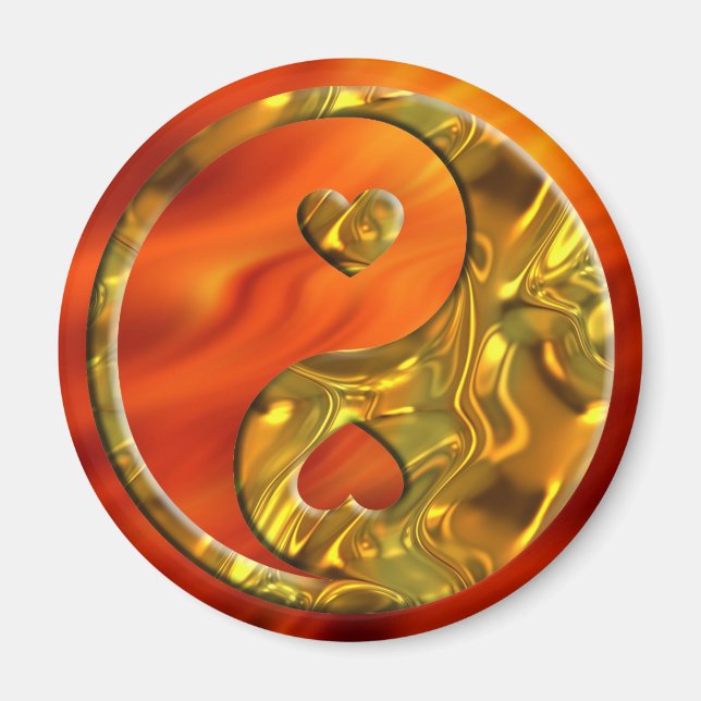 Yin & Yang / Hearts guld Magnet (Framsidan)