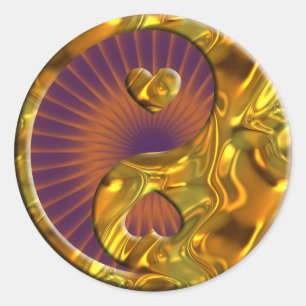 Yin & Yang / Hearts guld orange shink Runt Klistermärke