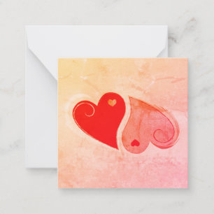 Yin Yang Hearts - Rosa Orange Red - Note Anteckningskort